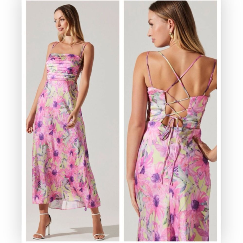 ASTR Revolve Antlia Lime Green and Pink Floral Tropical Maxi $148